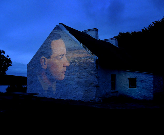 film projection by Eoin Mac Lochlainn at Pearse's Cottage in Rosmuc, Connemara