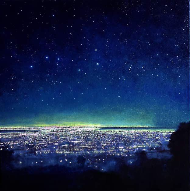 Oil painting by John O'Grady of the Plough and the Stars over Dublin City