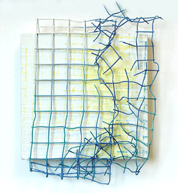 Birdsong, 6" x 6", oil on canvas, metal grid, shadow, 2005 artwork by Eoin Mac Lochlainn